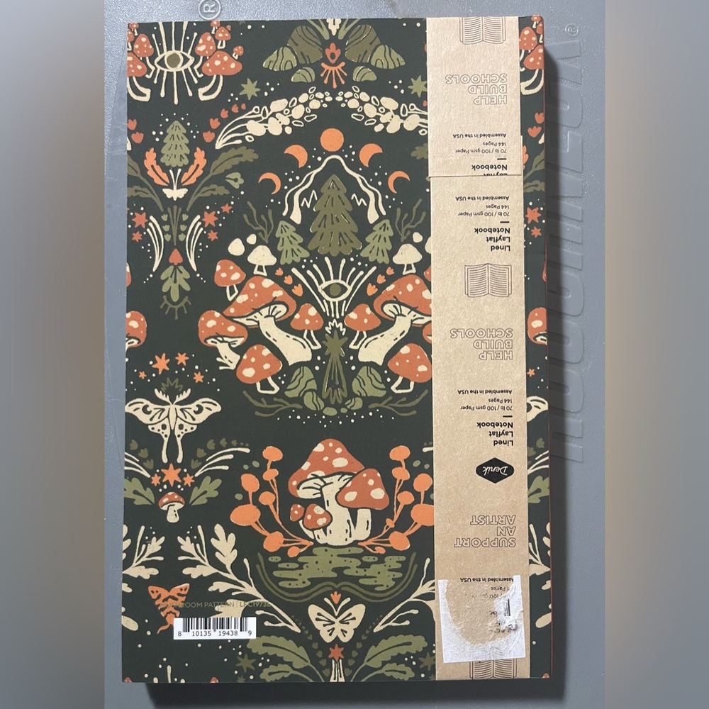 Denik Mushroom Folk Art Layflat Notebook - Olive Green & Orange, NWT - Picture 4 of 4